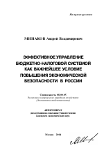 Эффективное управление бюджетно-налоговой системой как важнейшее условие повышения экономической безопасности в России - тема автореферата по экономике, скачайте бесплатно автореферат диссертации в экономической библиотеке