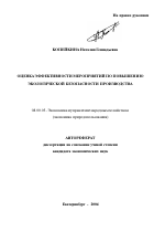 Оценка эффективности мероприятий по повышению экологической безопасности производства - тема автореферата по экономике, скачайте бесплатно автореферат диссертации в экономической библиотеке