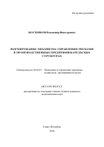 Формирование механизма управления рисками в производственных предпринимательских структурах - тема автореферата по экономике, скачайте бесплатно автореферат диссертации в экономической библиотеке