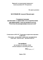 Совершенствование организации и управления металлургическими предприятиями с использованием метода "Система сбалансированных показателей" - тема автореферата по экономике, скачайте бесплатно автореферат диссертации в экономической библиотеке