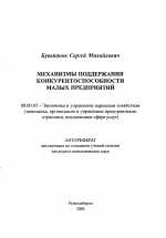 Механизмы поддержания конкурентоспособности малых предприятий - тема автореферата по экономике, скачайте бесплатно автореферат диссертации в экономической библиотеке