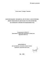 Формирование механизма ресурсного обеспечения инвестиционной деятельности предприятий - тема автореферата по экономике, скачайте бесплатно автореферат диссертации в экономической библиотеке