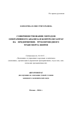 Совершенствование методов оперативного анализа и контроля затрат на предприятиях трубопроводного транспорта нефти - тема автореферата по экономике, скачайте бесплатно автореферат диссертации в экономической библиотеке