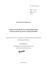 Оценка эффективности функционирования региональной системы здравоохранения - тема автореферата по экономике, скачайте бесплатно автореферат диссертации в экономической библиотеке