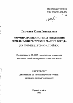 Формирование системы управления земельными ресурсами малого города - тема автореферата по экономике, скачайте бесплатно автореферат диссертации в экономической библиотеке