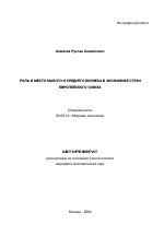 Роль и место малого и среднего бизнеса в экономике стран Европейского Союза - тема автореферата по экономике, скачайте бесплатно автореферат диссертации в экономической библиотеке