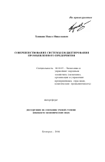 Совершенствование системы бюджетирования промышленного предприятия - тема автореферата по экономике, скачайте бесплатно автореферат диссертации в экономической библиотеке