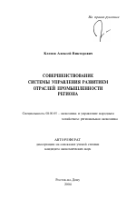 Совершенствование системы управления развитием отраслей промышленности региона - тема автореферата по экономике, скачайте бесплатно автореферат диссертации в экономической библиотеке