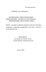 Формирование энергосберегающих инновационных проектов на текстильном предприятии в рамках контроллинга - тема автореферата по экономике, скачайте бесплатно автореферат диссертации в экономической библиотеке
