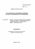 Стратегическое управление развитием крупного промышленного предприятия - тема автореферата по экономике, скачайте бесплатно автореферат диссертации в экономической библиотеке