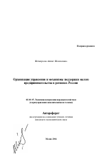 Организация управления и механизмы поддержки малого предпринимательства в регионах России - тема автореферата по экономике, скачайте бесплатно автореферат диссертации в экономической библиотеке