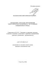 Управление затратами предприятий энергетического комплекса-источников повышенного риска - тема автореферата по экономике, скачайте бесплатно автореферат диссертации в экономической библиотеке