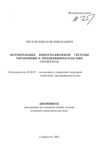 Формирование информационной системы управления в предпринимательских структурах - тема автореферата по экономике, скачайте бесплатно автореферат диссертации в экономической библиотеке