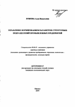 Управление формированием параметров структурных подразделений промышленных предприятий - тема автореферата по экономике, скачайте бесплатно автореферат диссертации в экономической библиотеке