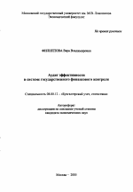 Аудит эффективности в системе государственного финансового контроля - тема автореферата по экономике, скачайте бесплатно автореферат диссертации в экономической библиотеке
