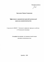 Эффективность управленческих решений в региональной социально-экономической системе - тема автореферата по экономике, скачайте бесплатно автореферат диссертации в экономической библиотеке