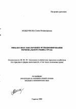 Финансовое обеспечение функционирования регионального рынка труда - тема автореферата по экономике, скачайте бесплатно автореферат диссертации в экономической библиотеке