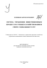 Система управления инвестиционным процессом субъекта хозяйствования в сфере социальных услуг - тема автореферата по экономике, скачайте бесплатно автореферат диссертации в экономической библиотеке