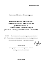 Формирование механизма эффективного управления деятельностью коллектива организации - тема автореферата по экономике, скачайте бесплатно автореферат диссертации в экономической библиотеке