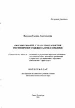 Формирование стратегии развития гостиничного бизнеса в мегаполисе - тема автореферата по экономике, скачайте бесплатно автореферат диссертации в экономической библиотеке