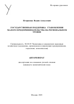 Государственная поддержка становления малого предпринимательства на региональном уровне - тема автореферата по экономике, скачайте бесплатно автореферат диссертации в экономической библиотеке