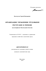 Организация управления трудовыми ресурсами в регионе - тема автореферата по экономике, скачайте бесплатно автореферат диссертации в экономической библиотеке