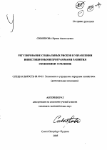 Регулирование социальных рисков в управлении инвестиционными программами развития экономики в регионе - тема автореферата по экономике, скачайте бесплатно автореферат диссертации в экономической библиотеке