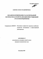 Механизм формирования сбалансированной системы показателей реализации инвестиционной стратегии предприятия - тема автореферата по экономике, скачайте бесплатно автореферат диссертации в экономической библиотеке