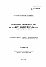 Становление и развитие малого предпринимательства в мясоперерабатывающем производстве - тема автореферата по экономике, скачайте бесплатно автореферат диссертации в экономической библиотеке