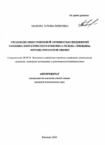 Управление инвестиционной активностью предприятий топливно-энергетического комплекса региона: принципы, методы, показатели оценки - тема автореферата по экономике, скачайте бесплатно автореферат диссертации в экономической библиотеке