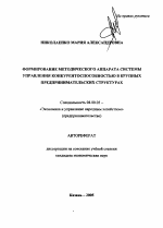Формирование методического аппарата системы управления конкурентоспособностью в крупных предпринимательских структурах - тема автореферата по экономике, скачайте бесплатно автореферат диссертации в экономической библиотеке