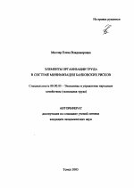 Элементы организации труда в системе минимизации банковских рисков - тема автореферата по экономике, скачайте бесплатно автореферат диссертации в экономической библиотеке