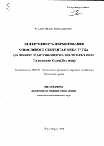 Эффективность формирования отраслевого сегмента рынка труда - тема автореферата по экономике, скачайте бесплатно автореферат диссертации в экономической библиотеке