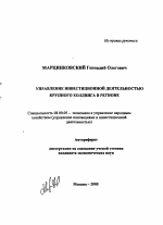 Управление инвестиционной деятельностью крупного холдинга в регионе - тема автореферата по экономике, скачайте бесплатно автореферат диссертации в экономической библиотеке