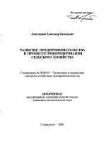 Развитие предпринимательства в процессе реформирования сельского хозяйства - тема автореферата по экономике, скачайте бесплатно автореферат диссертации в экономической библиотеке