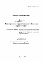 Формирование и развитие малого бизнеса в аграрной сфере - тема автореферата по экономике, скачайте бесплатно автореферат диссертации в экономической библиотеке