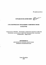 Стратегическое управление развитием сферы культуры - тема автореферата по экономике, скачайте бесплатно автореферат диссертации в экономической библиотеке