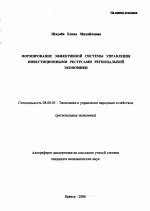 Формирование эффективной системы управления инвестиционными ресурсами региональной экономики - тема автореферата по экономике, скачайте бесплатно автореферат диссертации в экономической библиотеке