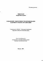 Повышение эффективности формирования кадрового резерва организации - тема автореферата по экономике, скачайте бесплатно автореферат диссертации в экономической библиотеке