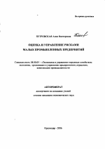 Оценка и управление рисками малых промышленных предприятий - тема автореферата по экономике, скачайте бесплатно автореферат диссертации в экономической библиотеке