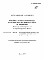 Разработка методических подходов к формированию механизмов развития малого бизнеса - тема автореферата по экономике, скачайте бесплатно автореферат диссертации в экономической библиотеке