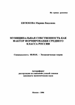 Муниципальная собственность как фактор формирования среднего класса - тема автореферата по экономике, скачайте бесплатно автореферат диссертации в экономической библиотеке