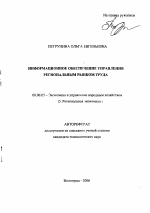 Информационное обеспечение управления региональным рынком труда - тема автореферата по экономике, скачайте бесплатно автореферат диссертации в экономической библиотеке