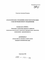 Стратегическое управление конкурентоспособностью промышленного предприятия - тема автореферата по экономике, скачайте бесплатно автореферат диссертации в экономической библиотеке