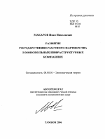 Развитие государственно-частного партнерства в монопольных инфраструктурных компаниях - тема автореферата по экономике, скачайте бесплатно автореферат диссертации в экономической библиотеке