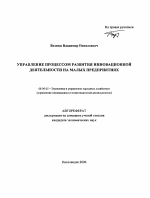 Управление процессом развития инновационной деятельности на малых предприятиях - тема автореферата по экономике, скачайте бесплатно автореферат диссертации в экономической библиотеке