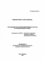 Управление ресурсной базой сферы культуры на региональном уровне - тема автореферата по экономике, скачайте бесплатно автореферат диссертации в экономической библиотеке