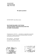 Формирование системы экономической безопасности хозяйствования - тема автореферата по экономике, скачайте бесплатно автореферат диссертации в экономической библиотеке