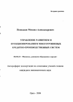 Управление развитием и функционированием многоуровневых кредитно-производственных систем - тема автореферата по экономике, скачайте бесплатно автореферат диссертации в экономической библиотеке