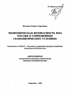 Экономическая безопасность Юга России в современных геополитических условиях - тема автореферата по экономике, скачайте бесплатно автореферат диссертации в экономической библиотеке
